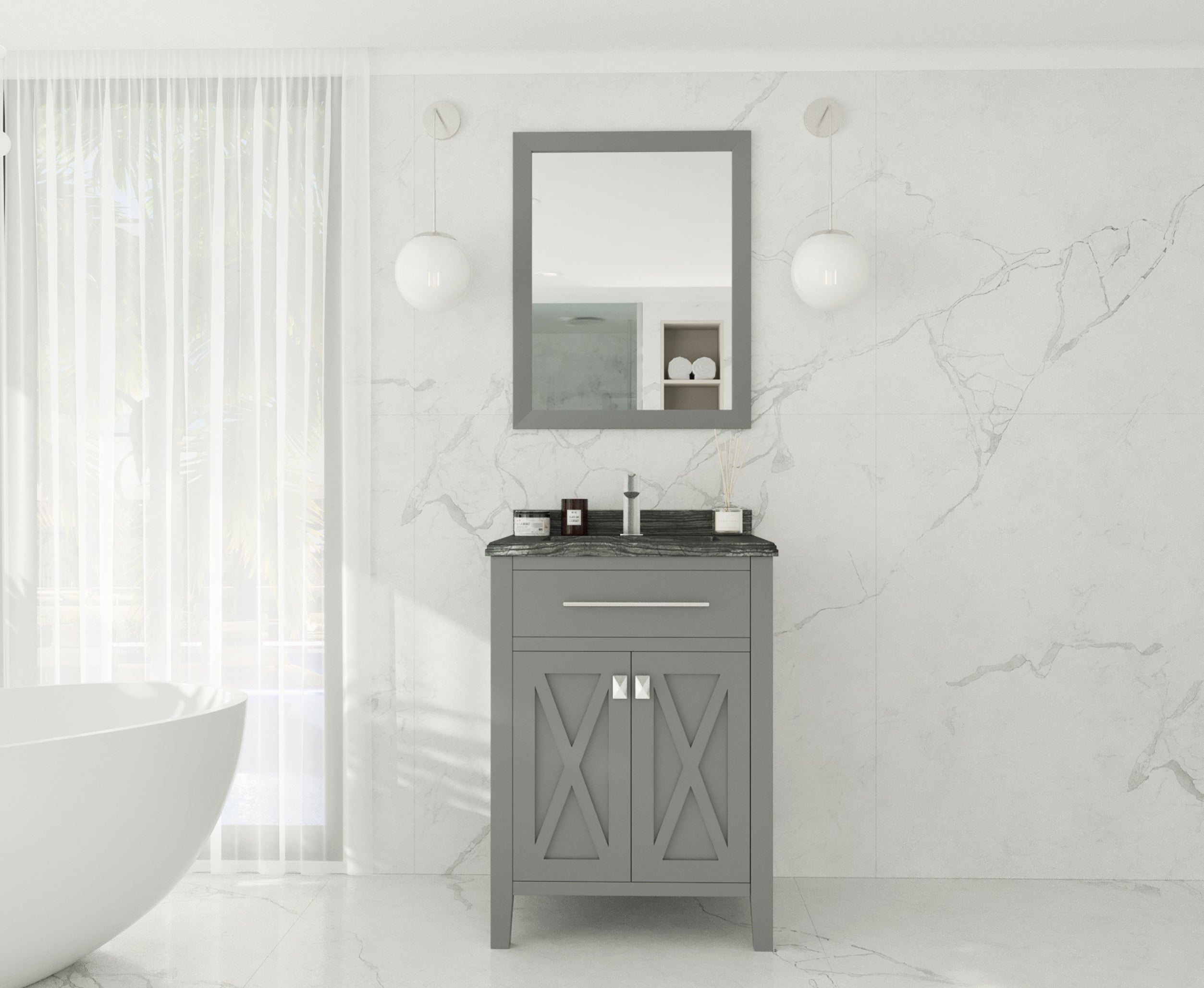 Laviva - Wimbledon 24" Grey Bathroom Vanity with Black Wood Marble Countertop | 313YG319-24G-BW