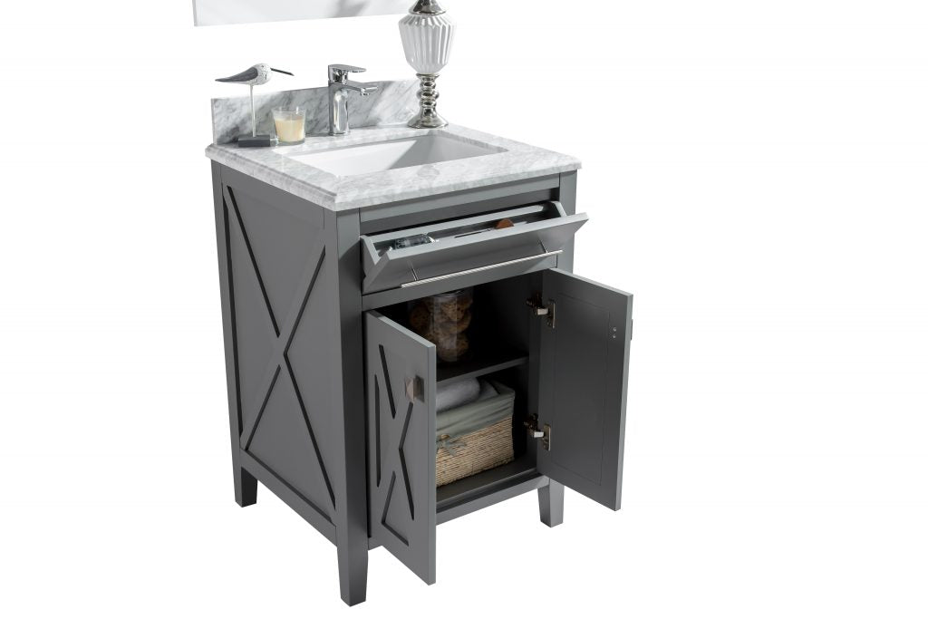 Laviva - Wimbledon 24" Grey Bathroom Vanity with Black Wood Marble Countertop | 313YG319-24G-BW