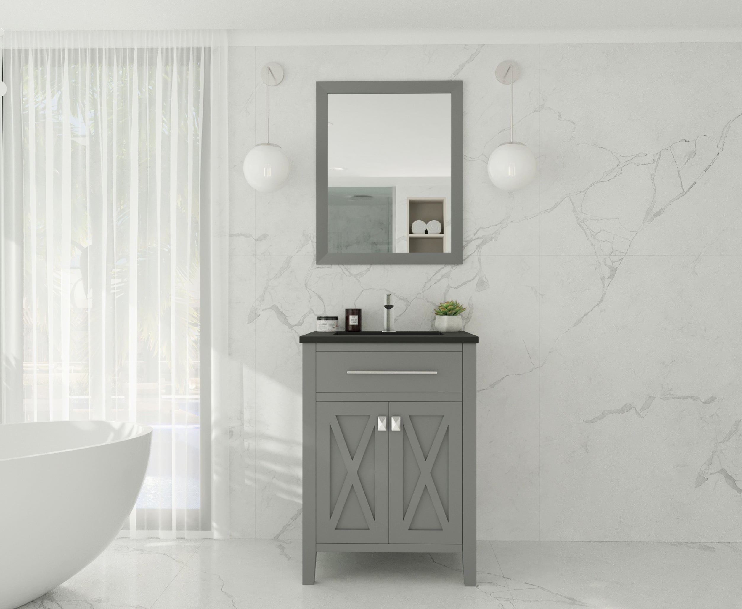 Laviva - Wimbledon 24" Grey Bathroom Vanity with Matte Black VIVA Stone Solid Surface Countertop | 313YG319-24G-MB