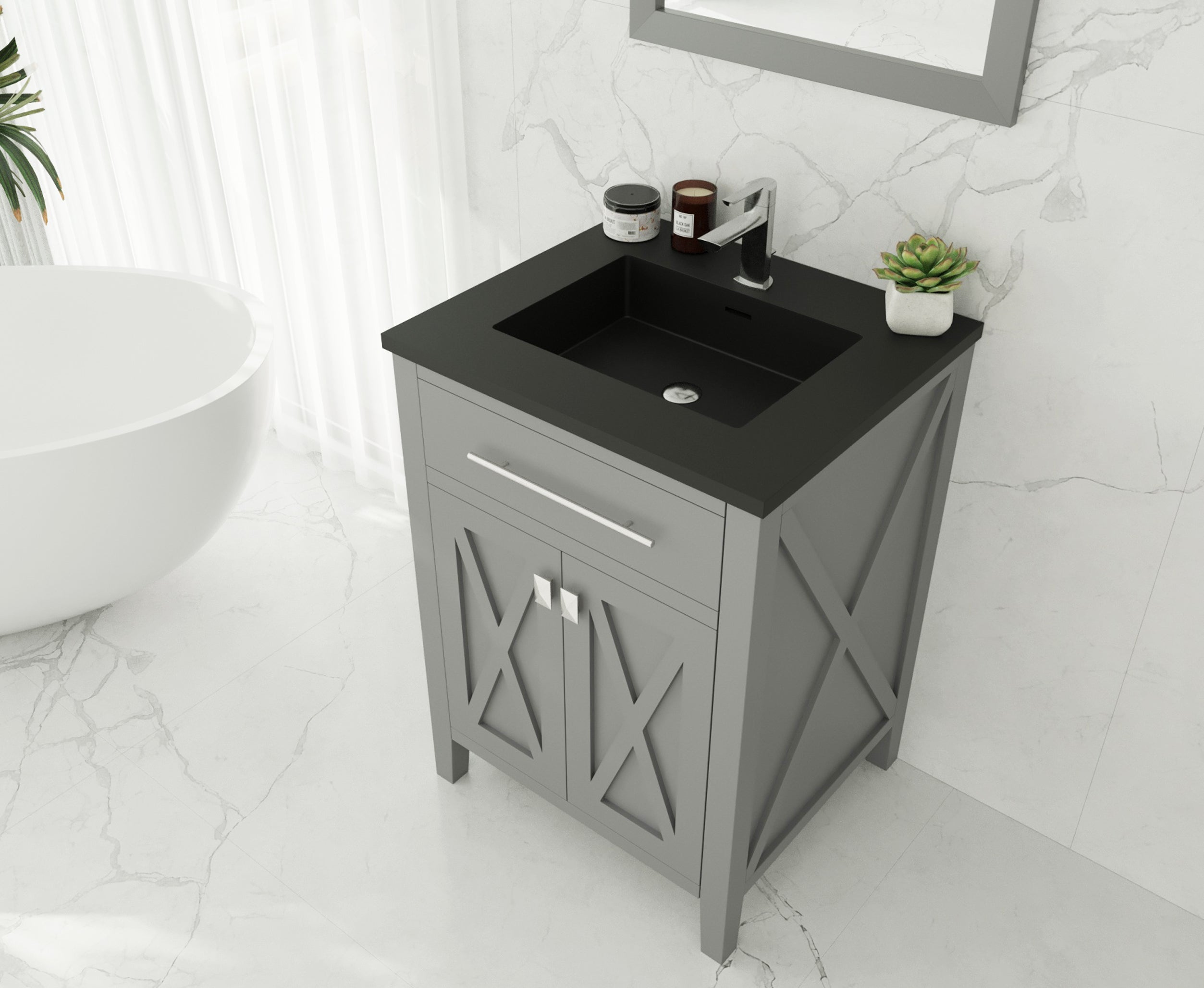 Laviva - Wimbledon 24" Grey Bathroom Vanity with Matte Black VIVA Stone Solid Surface Countertop | 313YG319-24G-MB