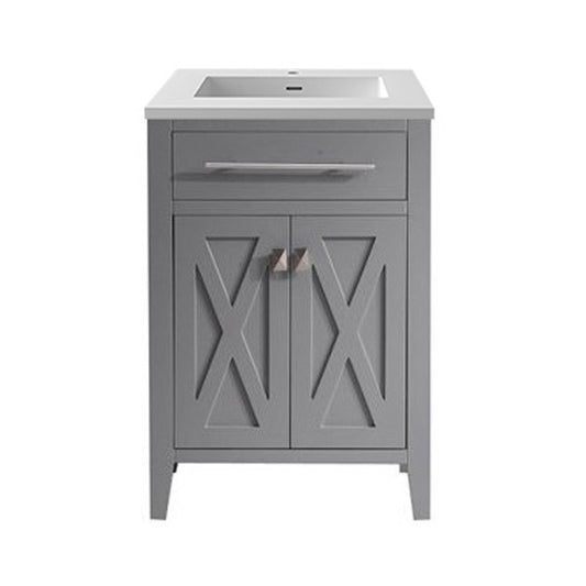 Laviva - Wimbledon 24" Grey Bathroom Vanity with Matte White VIVA Stone Solid Surface Countertop | 313YG319-24G-MW