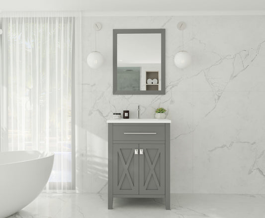 Laviva - Wimbledon 24" Grey Bathroom Vanity with Matte White VIVA Stone Solid Surface Countertop | 313YG319-24G-MW