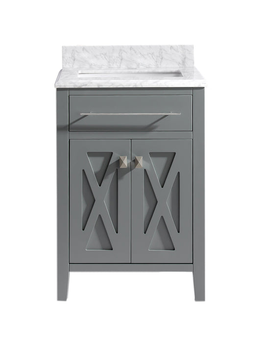 Laviva - Wimbledon 24" Grey Bathroom Vanity with White Carrara Marble Countertop | 313YG319-24G-WC