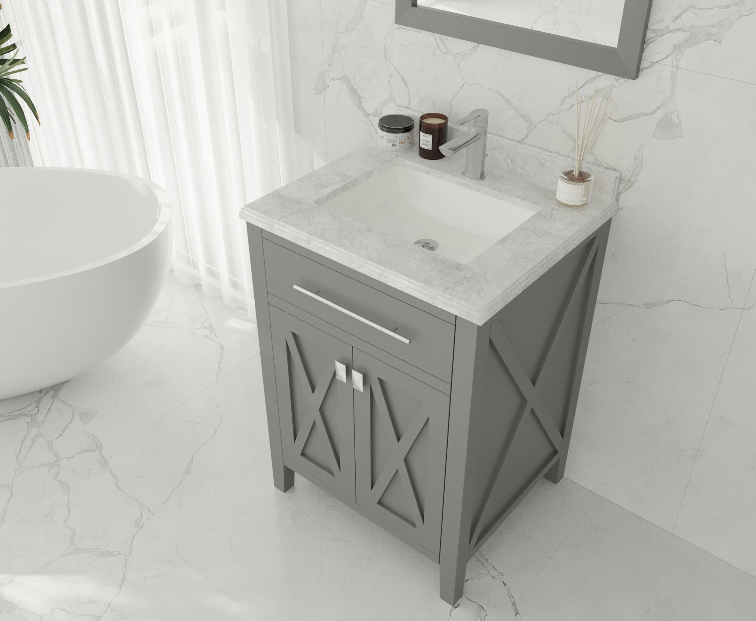 Laviva - Wimbledon 24" Grey Bathroom Vanity with White Carrara Marble Countertop | 313YG319-24G-WC