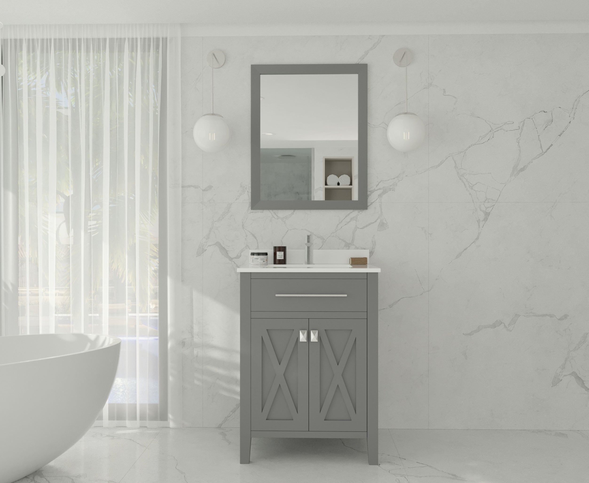 Laviva - Wimbledon 24" Grey Bathroom Vanity with White Quartz Countertop | 313YG319-24G-WQ