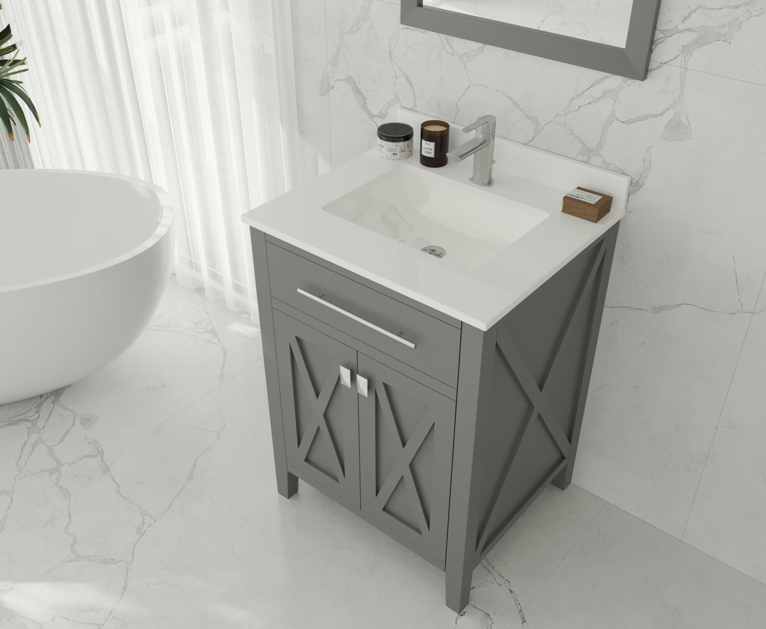 Laviva - Wimbledon 24" Grey Bathroom Vanity with White Quartz Countertop | 313YG319-24G-WQ