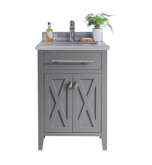 Laviva - Wimbledon 24" Grey Bathroom Vanity with White Stripes Marble Countertop | 313YG319-24G-WS