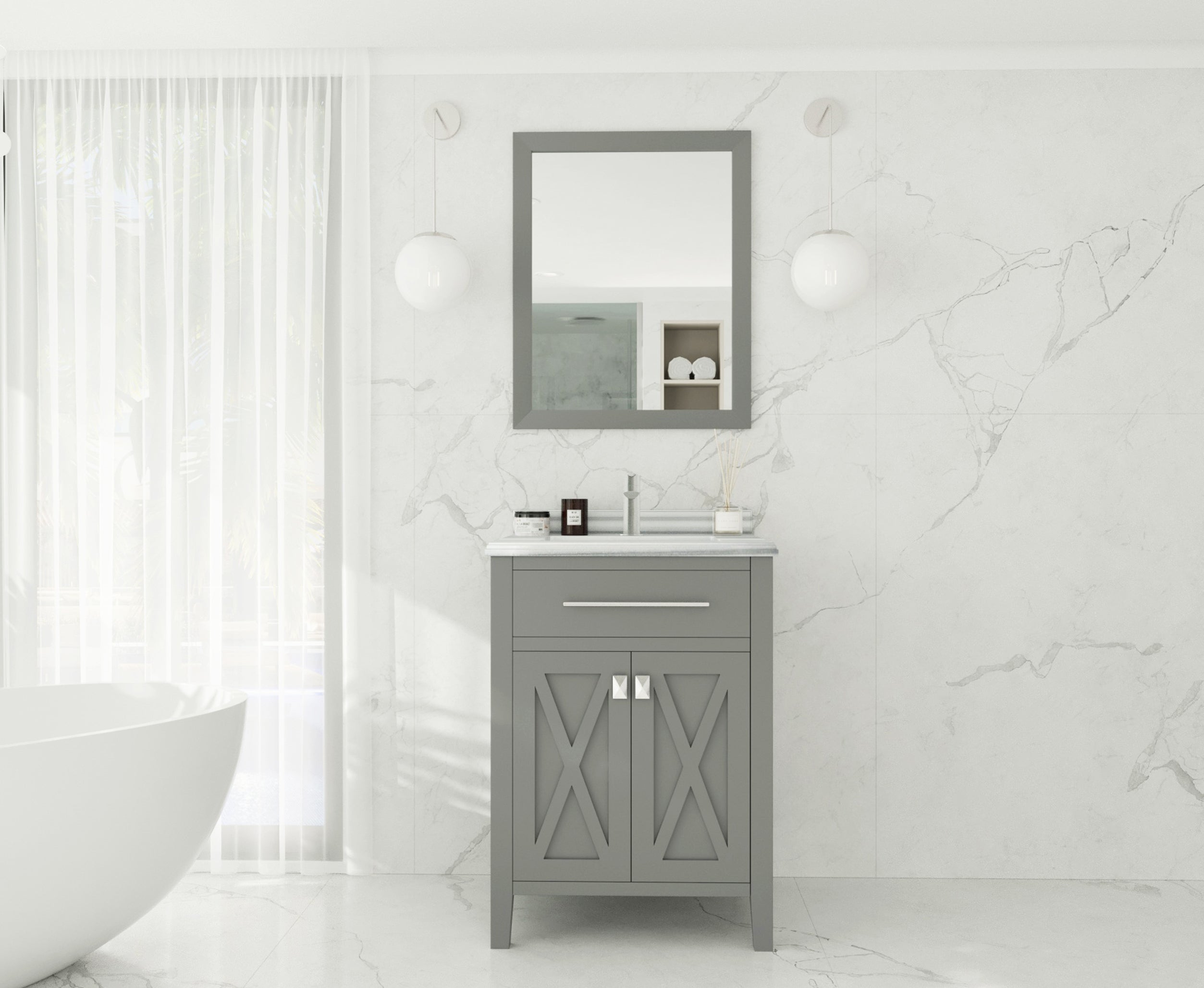 Laviva - Wimbledon 24" Grey Bathroom Vanity with White Stripes Marble Countertop | 313YG319-24G-WS