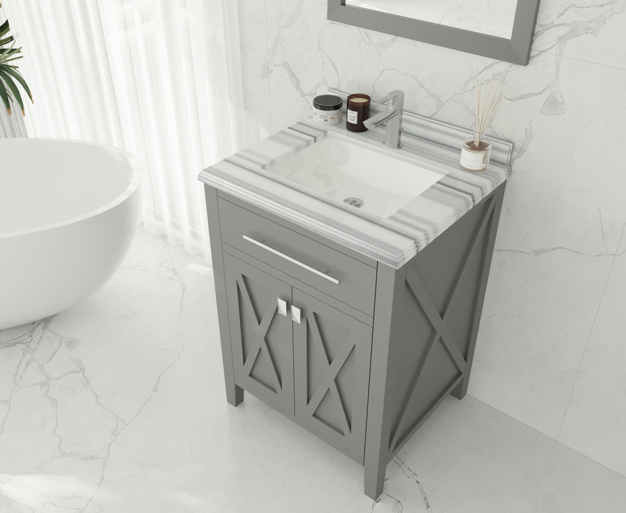 Laviva - Wimbledon 24" Grey Bathroom Vanity with White Stripes Marble Countertop | 313YG319-24G-WS