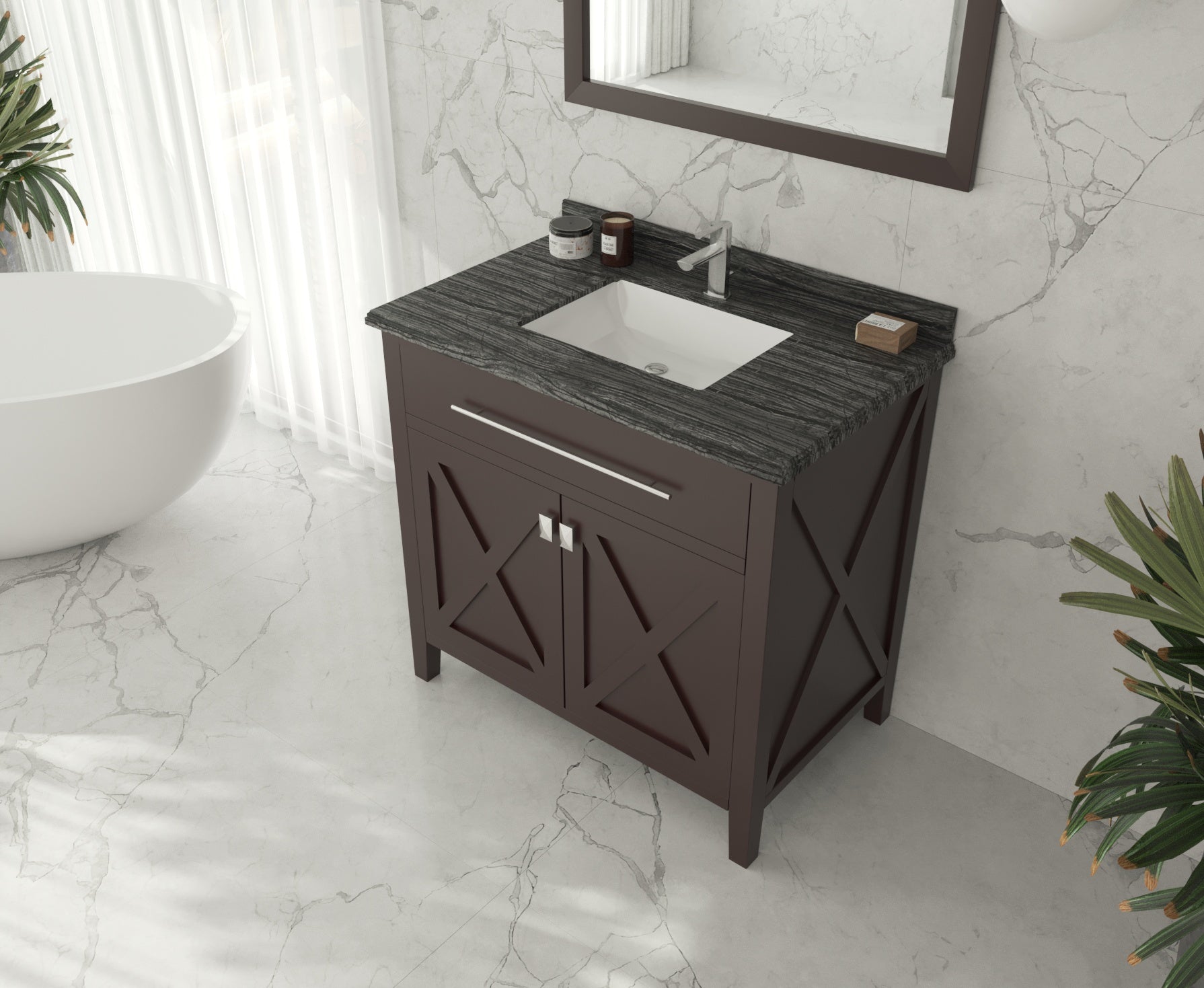 Laviva - Wimbledon 36" Brown Bathroom Vanity with Black Wood Marble Countertop | 313YG319-36B-BW