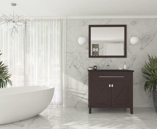 Laviva - Wimbledon 36" Brown Bathroom Vanity with Matte Black VIVA Stone Solid Surface Countertop | 313YG319-36B-MB