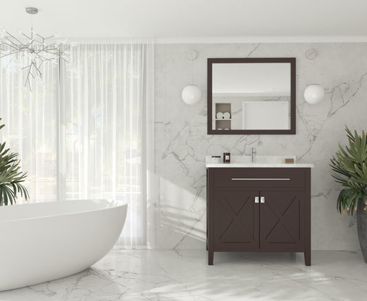 Laviva - Wimbledon 36" Brown Bathroom Vanity with White Carrara Marble Countertop | 313YG319-36B-WC