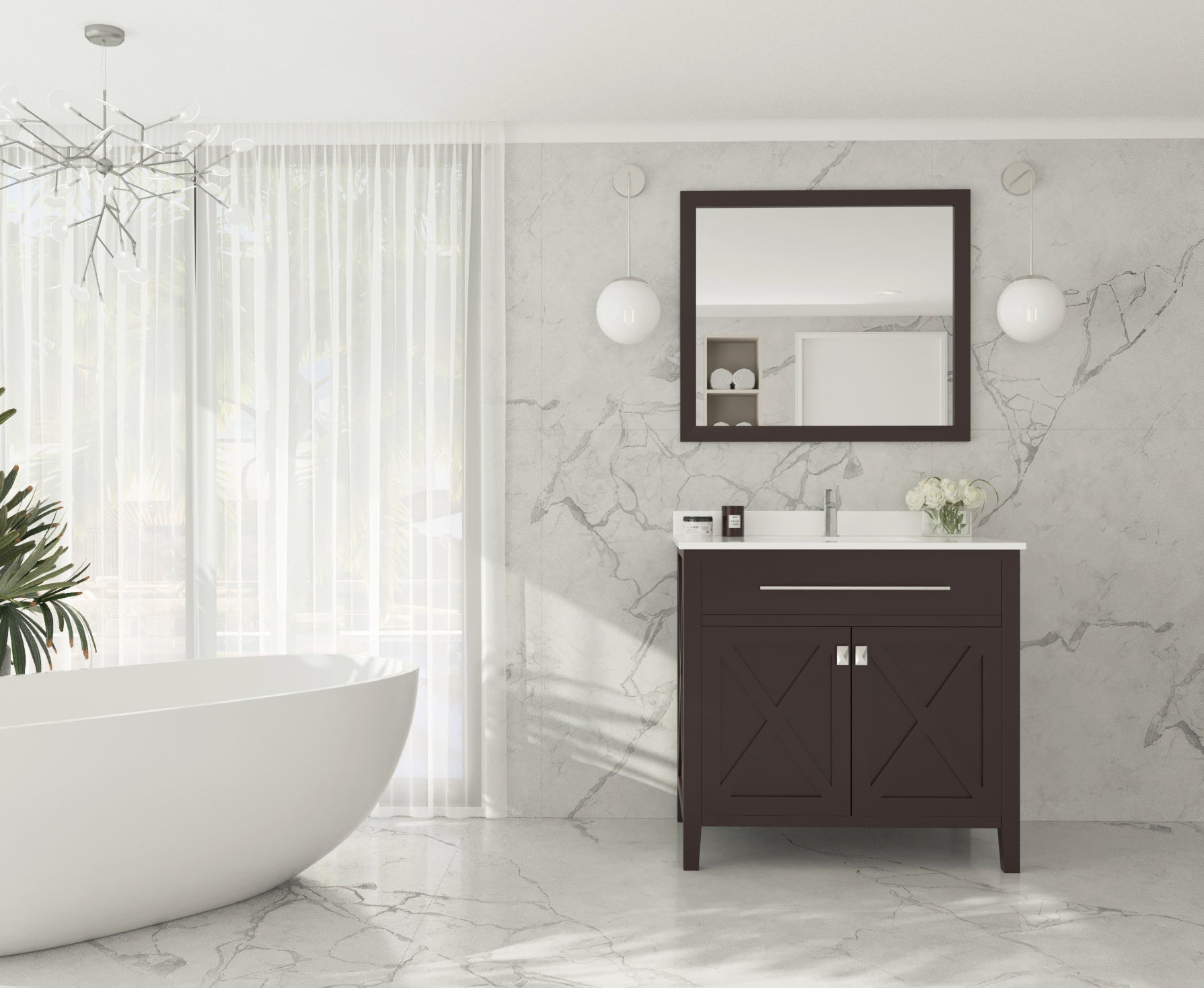 Laviva - Wimbledon 36" Brown Bathroom Vanity with White Quartz Countertop | 313YG319-36B-WQ