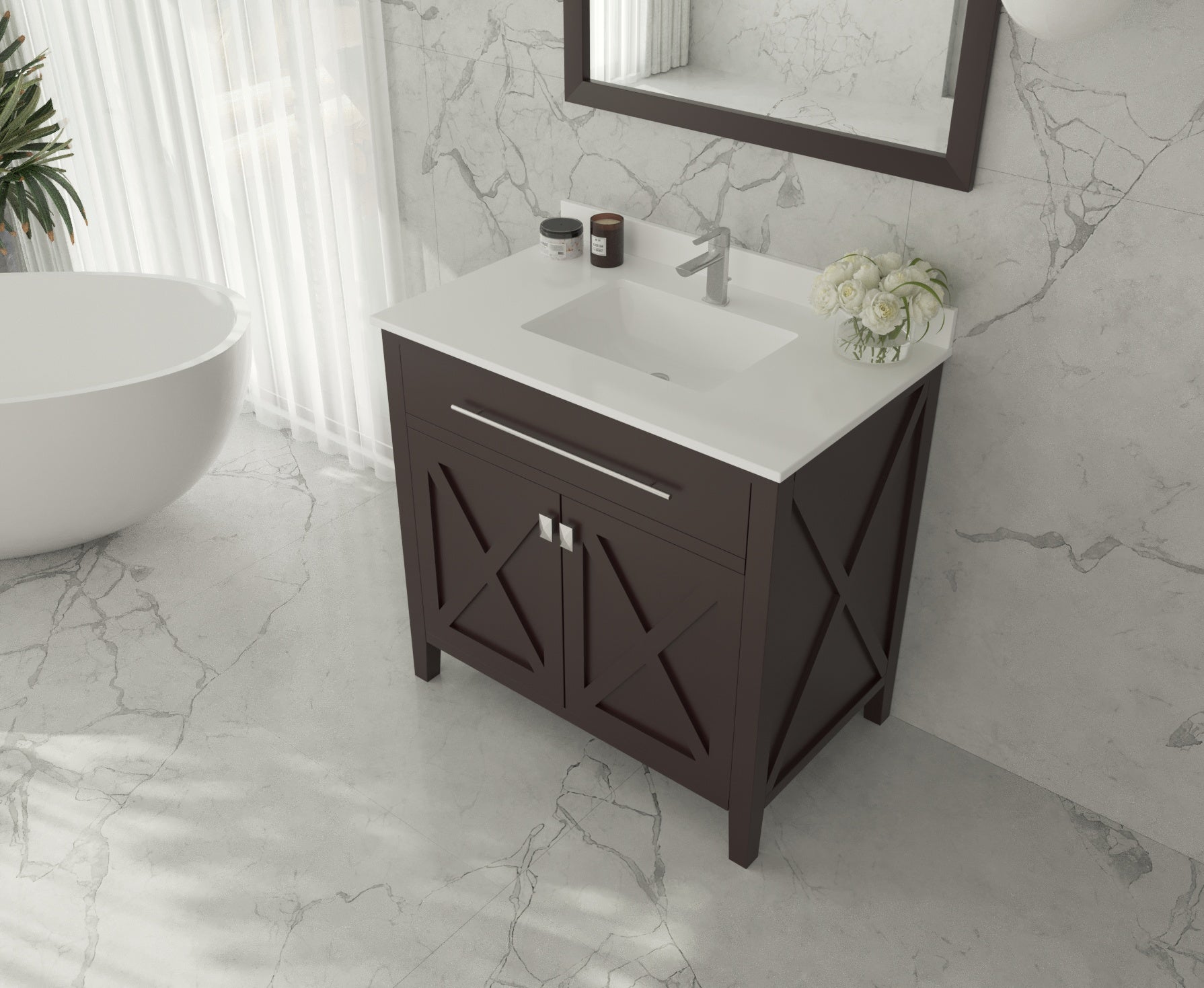 Laviva - Wimbledon 36" Brown Bathroom Vanity with White Quartz Countertop | 313YG319-36B-WQ