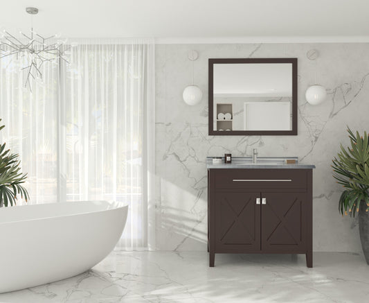 Laviva - Wimbledon 36" Brown Bathroom Vanity with White Stripes Marble Countertop | 313YG319-36B-WS