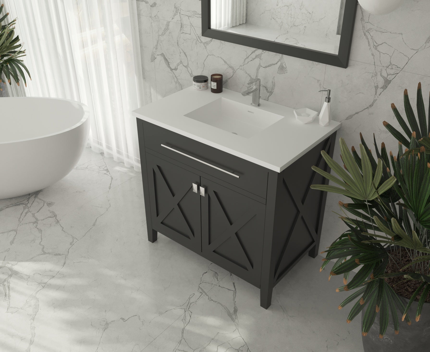 Laviva - Wimbledon 36" Espresso Bathroom Vanity with Matte White VIVA Stone Solid Surface Countertop | 313YG319-36E-MW