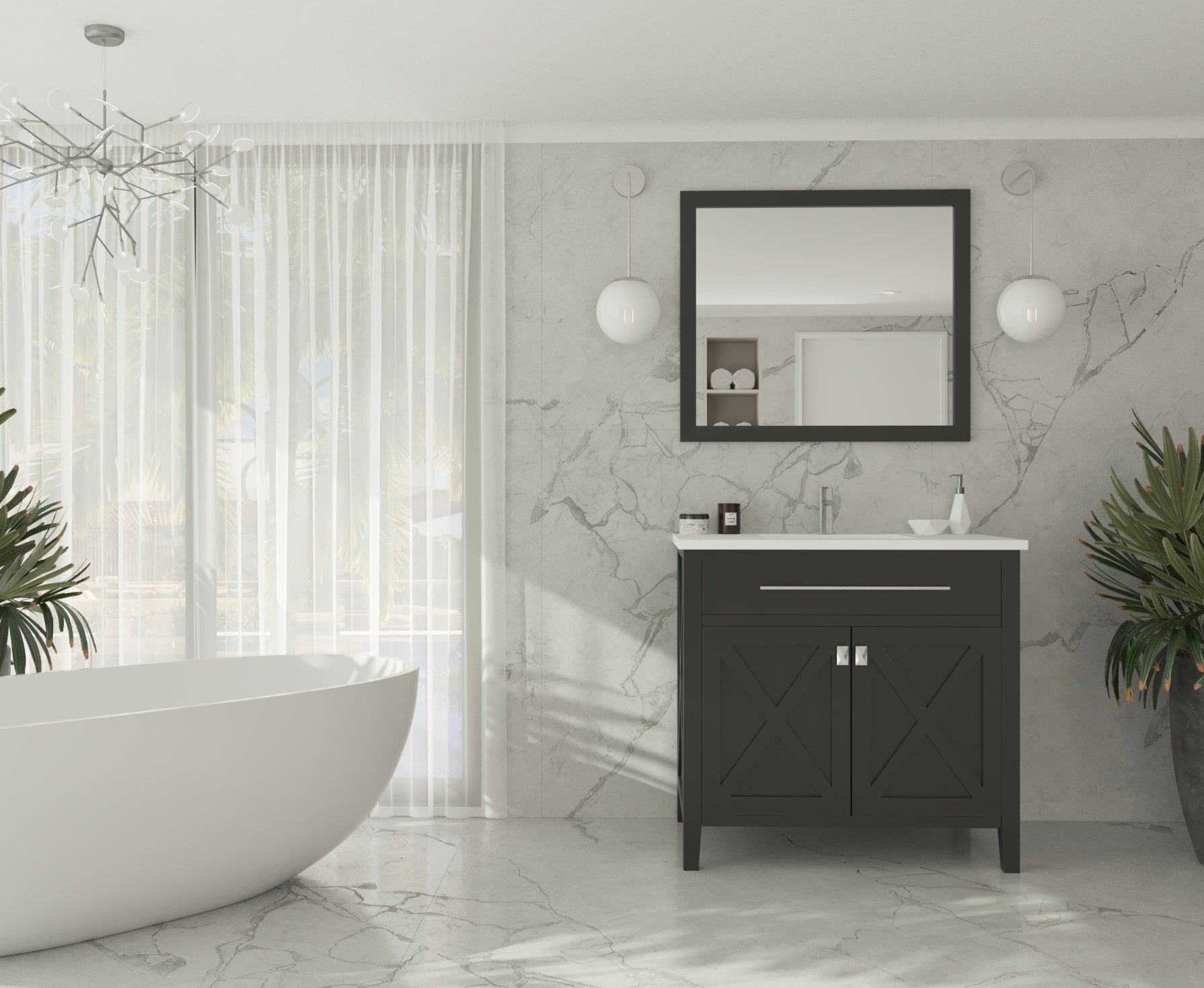 Laviva - Wimbledon 36" Espresso Bathroom Vanity with Matte White VIVA Stone Solid Surface Countertop | 313YG319-36E-MW