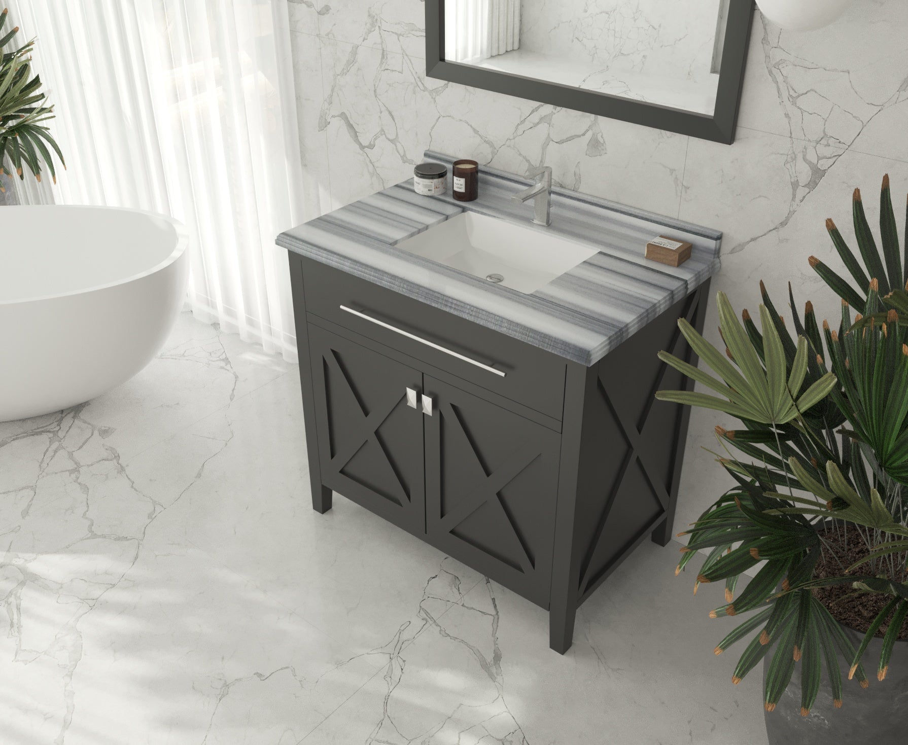Laviva - Wimbledon 36" Espresso Bathroom Vanity with White Stripes Marble Countertop | 313YG319-36E-WS