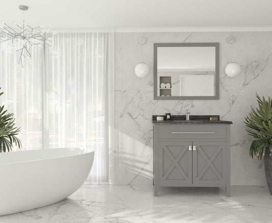 Laviva - Wimbledon 36" Grey Bathroom Vanity with Black Wood Marble Countertop | 313YG319-36G-BW