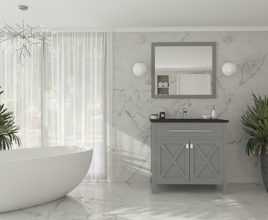 Laviva - Wimbledon 36" Grey Bathroom Vanity with Matte Black VIVA Stone Solid Surface Countertop | 313YG319-36G-MB