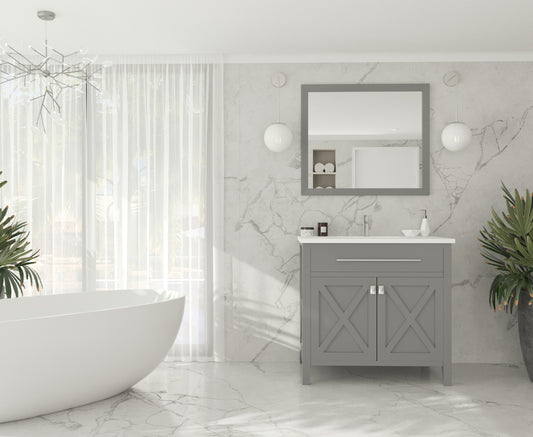 Laviva - Wimbledon 36" Grey Bathroom Vanity with Matte White VIVA Stone Solid Surface Countertop | 313YG319-36G-MW