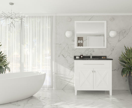 Laviva - Wimbledon 36" White Bathroom Vanity with Black Wood Marble Countertop | 313YG319-36W-BW