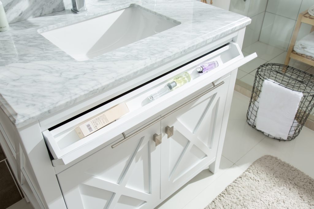 Laviva - Wimbledon 36" White Bathroom Vanity with Matte White VIVA Stone Solid Surface Countertop | 313YG319-36W-MW