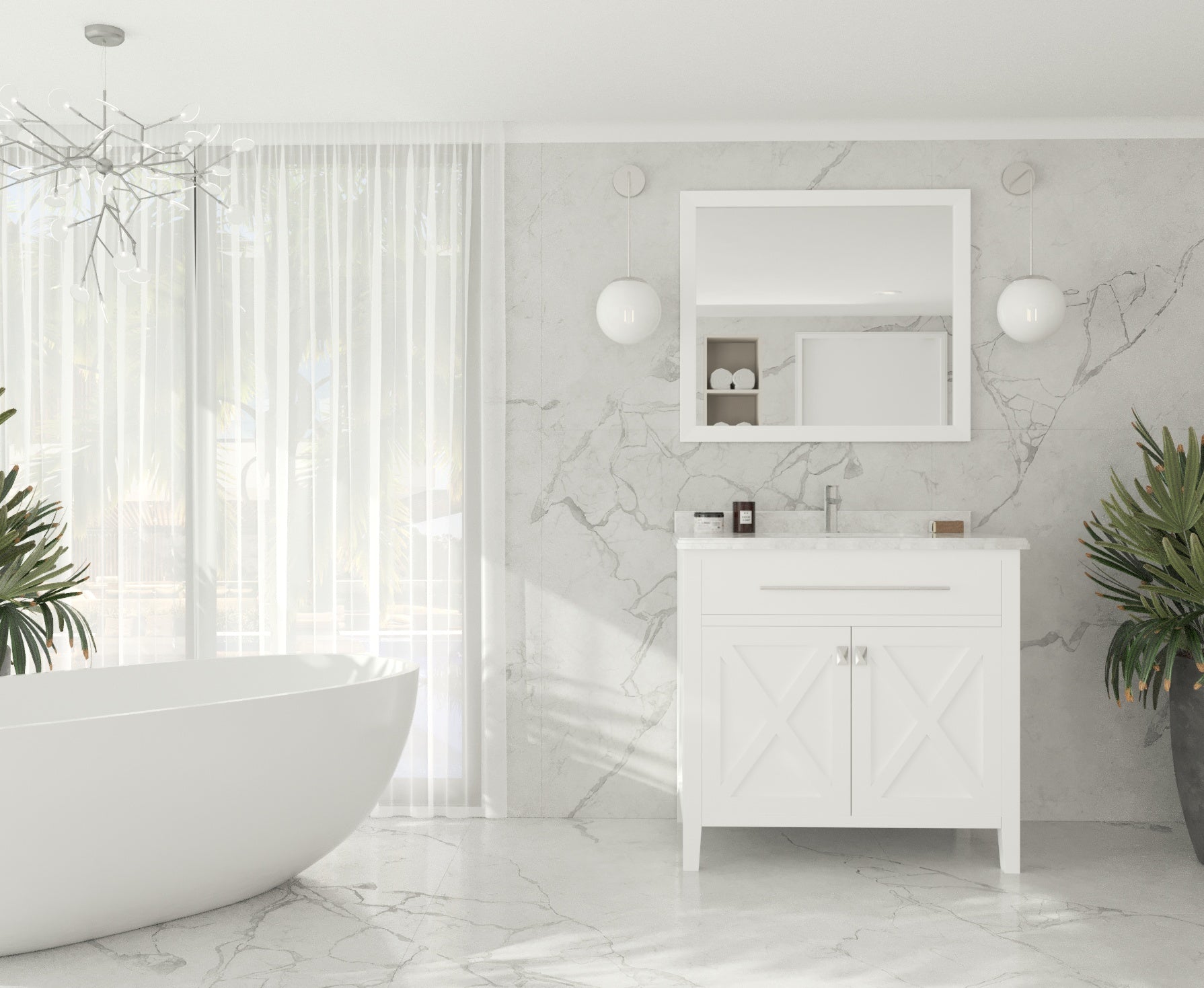 Laviva - Wimbledon 36" White Bathroom Vanity with White Carrara Marble Countertop | 313YG319-36W-WC