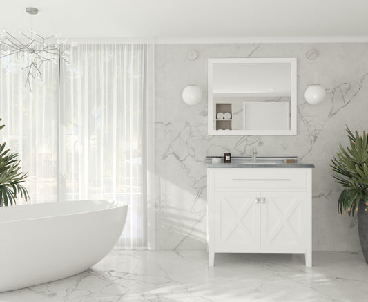 Laviva - Wimbledon 36" White Bathroom Vanity with White Stripes Marble Countertop | 313YG319-36W-WS