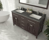 Laviva - Wimbledon 60" Brown Double Sink Bathroom Vanity with Black Wood Marble Countertop | 313YG319-60B-BW
