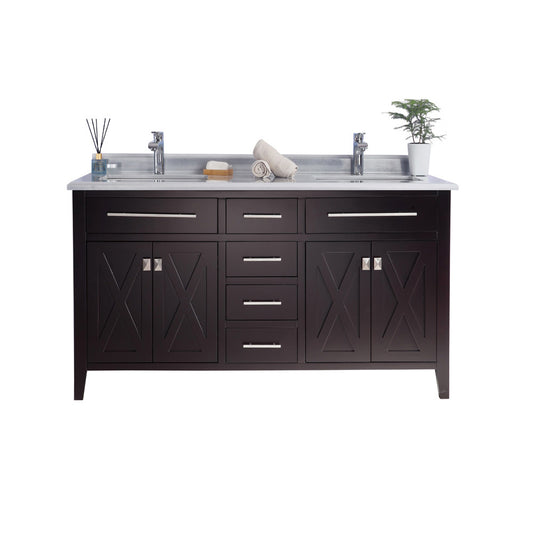 Laviva - Wimbledon 60" Brown Double Sink Bathroom Vanity with White Stripes Marble Countertop | 313YG319-60B-WS
