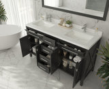 Laviva - Wimbledon 60" Espresso Double Sink Bathroom Vanity with Matte Black VIVA Stone Solid Surface Countertop | 313YG319-60E-MB