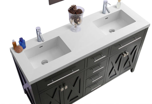 Laviva - Wimbledon 60" Espresso Double Sink Bathroom Vanity with Matte White VIVA Stone Solid Surface Countertop | 313YG319-60E-MW