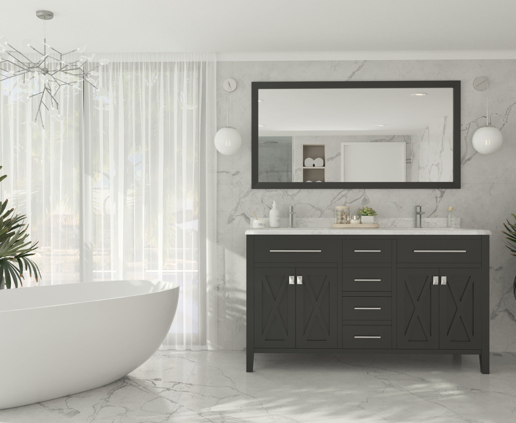 Laviva - Wimbledon 60" Espresso Double Sink Bathroom Vanity with White Carrara Marble Countertop | 313YG319-60E-WC