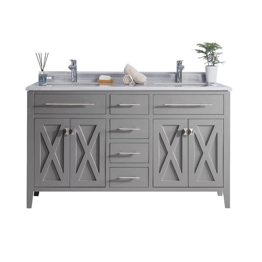 Laviva - Wimbledon 60" Grey Double Sink Bathroom Vanity with White Stripes Marble Countertop | 313YG319-60G-WS