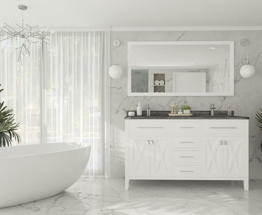 Laviva - Wimbledon 60" White Double Sink Bathroom Vanity with Black Wood Marble Countertop | 313YG319-60W-BW