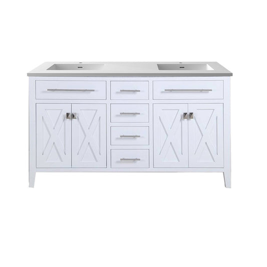 Laviva - Wimbledon 60" White Double Sink Bathroom Vanity with Matte White VIVA Stone Solid Surface Countertop | 313YG319-60W-MW