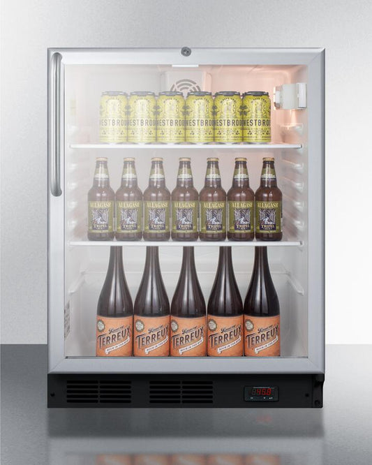 Summit | 24" Craft Pub Cellar Fully Finished Stainless Cabinet Adjustable Glass Shelves Reversible Door In Stainless Steel | SCR600BGLDTPUBCSS