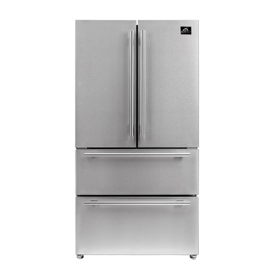 FORNO - Moena 36" Fench Door Counter Depth Refrigerator 19cu.ft SS color, with  Professional handle | FFRBI1820-36SB