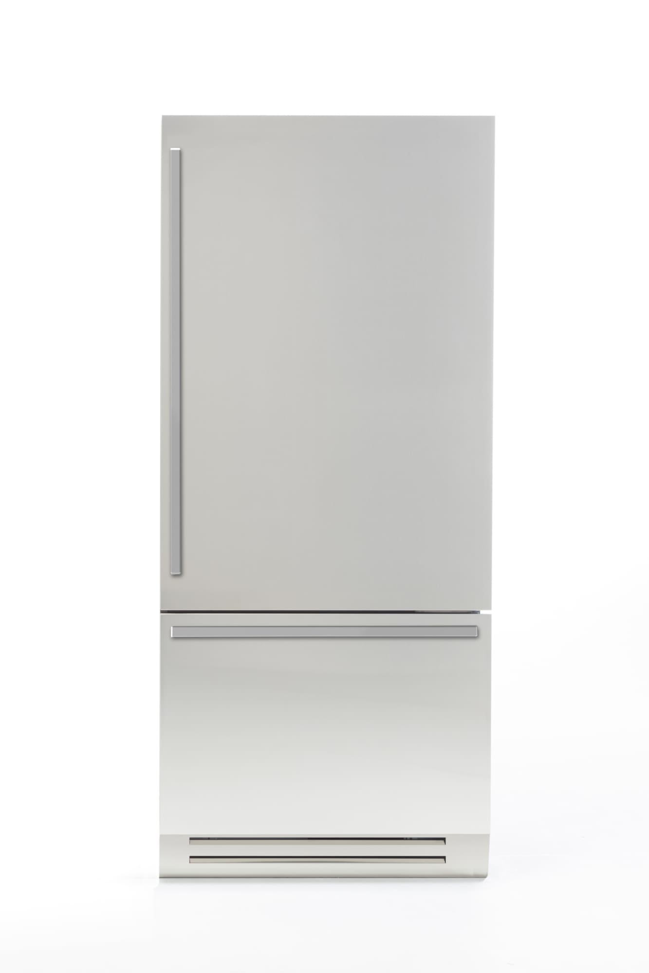 Bertazzoni | 30" Built-in refrigerator - Stainless - Left swing door, 30" Over the Range Microwave Hood - 300 CFM - 2019 model, and 30" Master Series range - Gas oven - 4 aluminum burners - Black knobs Bundle