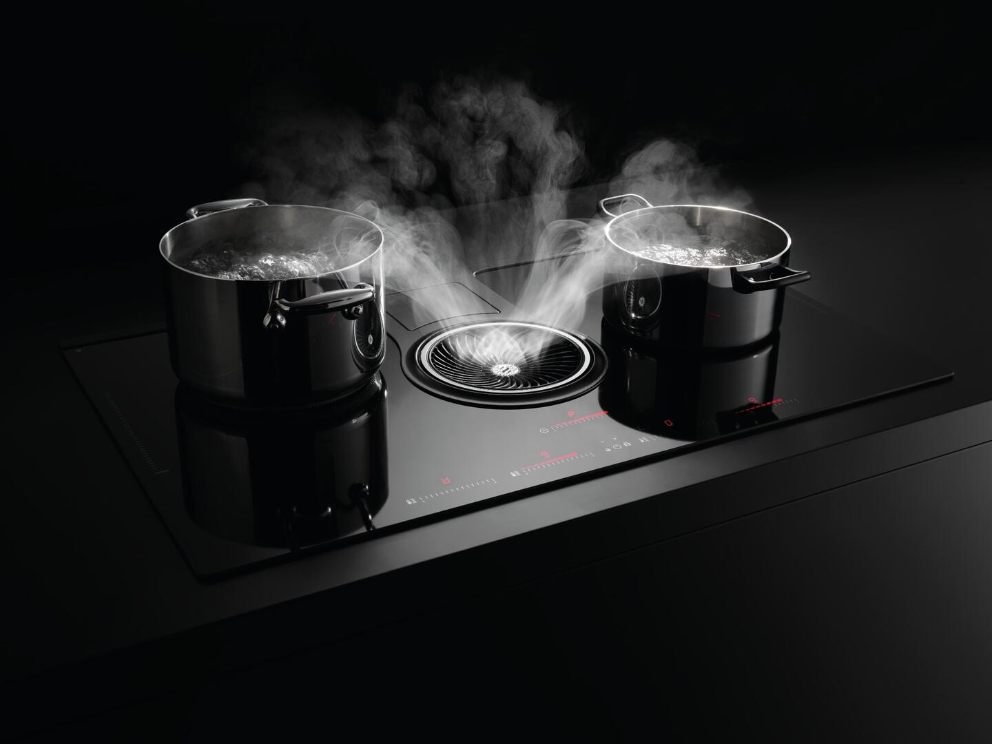 Elica - NIKOLA TESLA ONE -  - 32 5/8" W x 20 1/4" D x 8 1/4" H, Black Glass - Air Cooking Cooktops | ENT432BL