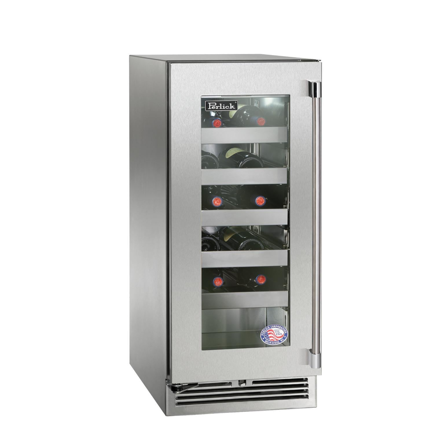 Perlick - 15" Signature Series Marine Grade Wine Reserve with stainless steel glass door, with lock - HP15WM