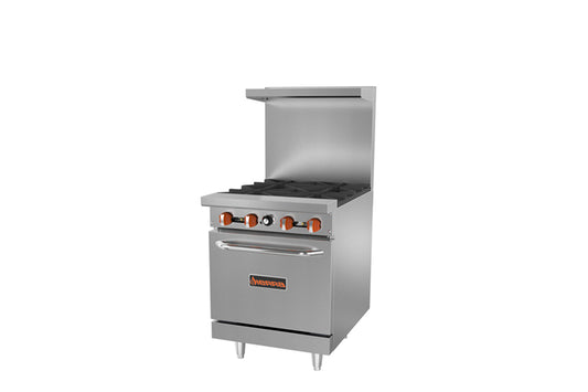 Sierra - Commercial - 24" Gas Restaurant Range, (1) Space Saver Oven, (4) Open Burners - SR-4-24