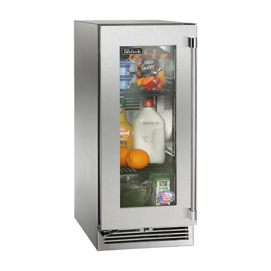 Perlick - 15" Signature Series Marine Grade Refrigerator with stainless steel glass door, with lock - HP15RM