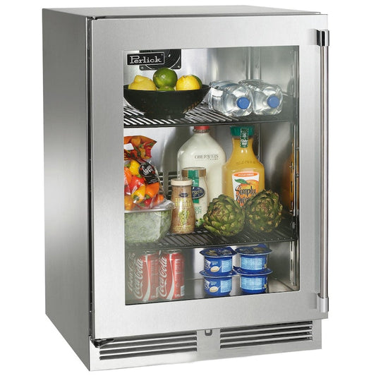 Perlick - 24" Signature Series Marine Grade Refrigerator with stainless steel glass door, with lock - HP24RM