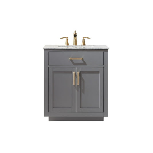 Altair - Ivy 30" Single Bathroom Vanity Set in Gray/Classic Blue/White and Carrara White Marble Countertop without Mirror | 531030-XX-CA-NM