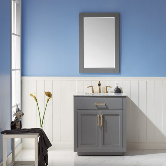 Altair - Ivy 30" Single Bathroom Vanity Set in Gray/Royal Blue/White and Carrara White Marble Countertop with Mirror | 531030-XX-CA