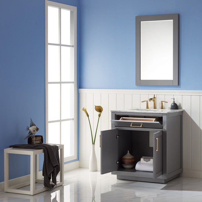 Altair - Ivy 30" Single Bathroom Vanity Set in Gray/Royal Blue/White and Carrara White Marble Countertop with Mirror | 531030-XX-CA