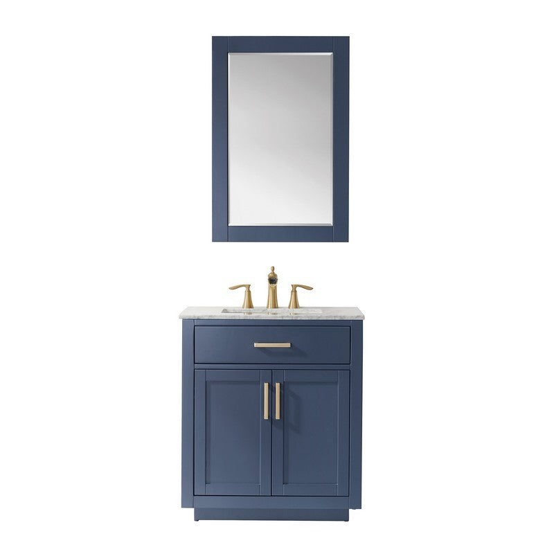 Altair - Ivy 30" Single Bathroom Vanity Set in Gray/Royal Blue/White and Carrara White Marble Countertop with Mirror | 531030-XX-CA