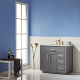 Altair - Ivy 36" Single Bathroom Vanity Set in Gray/Royal Blue/White and Carrara White Marble Countertop without Mirror | 531036-XX-CA-NM